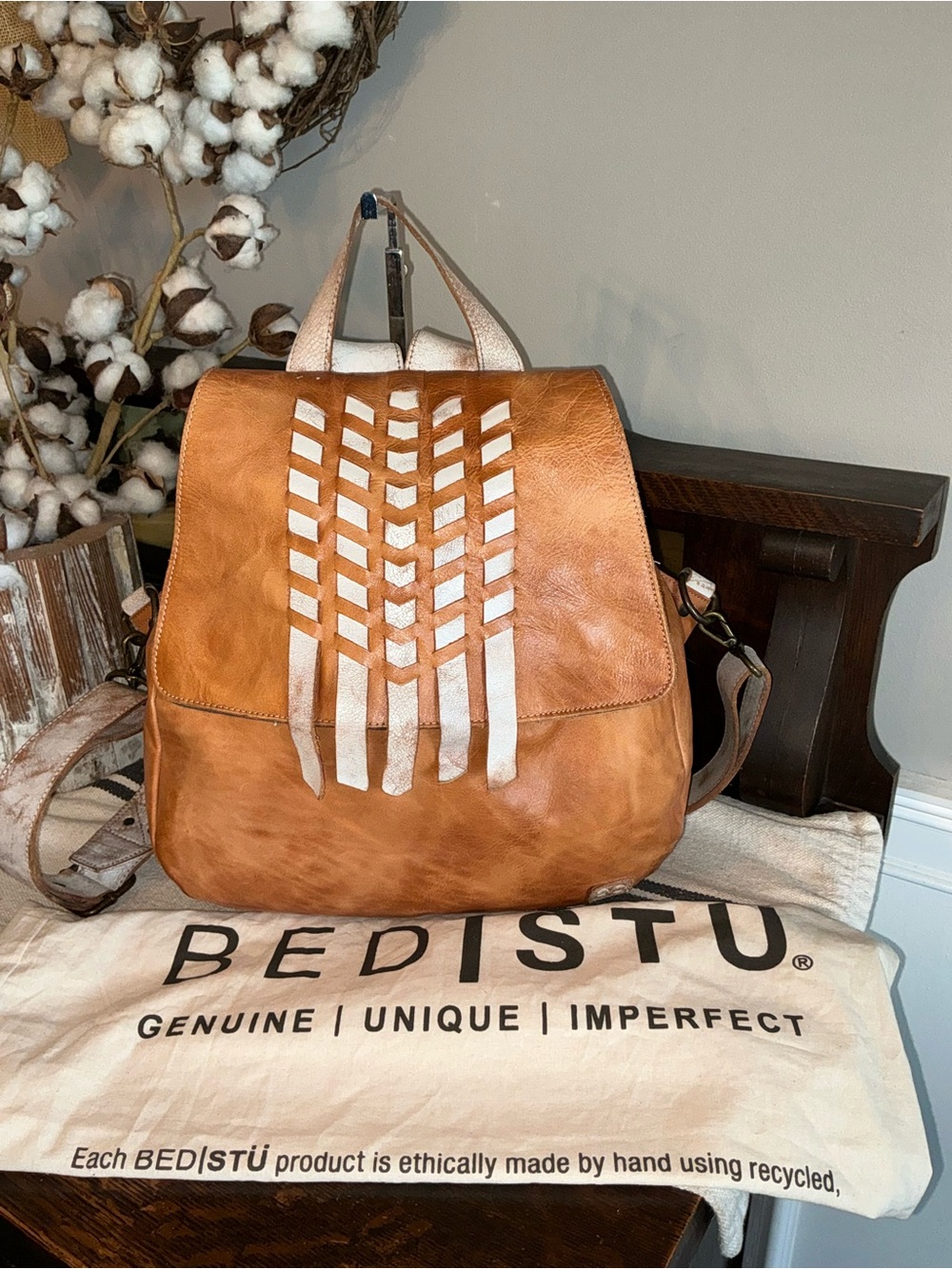 Bed Stu Leather Teji Backpack Tan Rustic Nectar Lux MSRP $355